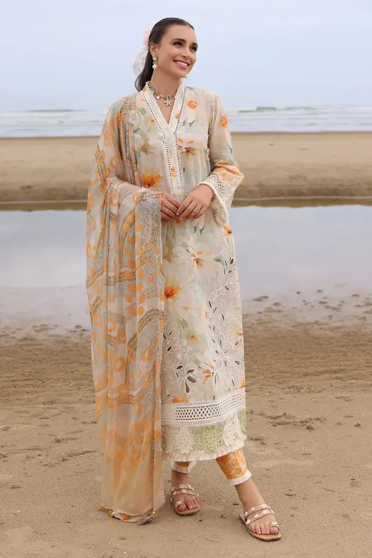 Nureh Gardenia Embroidered Lawn 25 Ivory Chiffon – view 1 – Poshaq