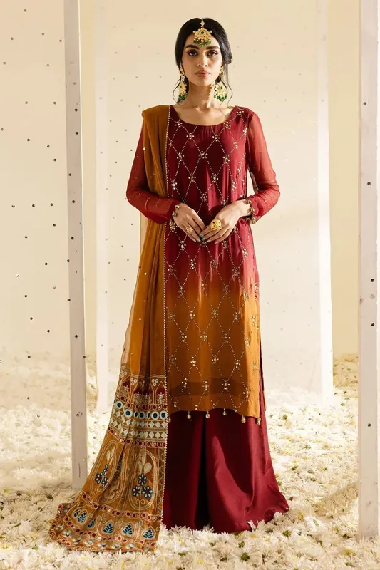 Nureh Mukeshkari Formals Rust Raw Silk – view 1 – Poshaq