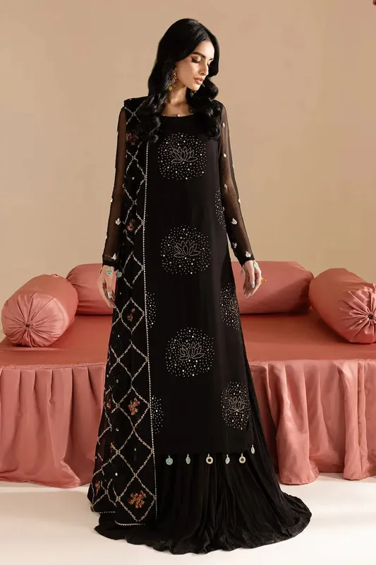 Nureh Mukeshkari Formals Black Raw Silk – view 1 – Poshaq