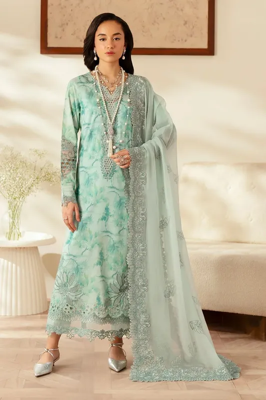 Nureh Feya Eid Lawn Ice Blue Chiffon – view 1 – Poshaq