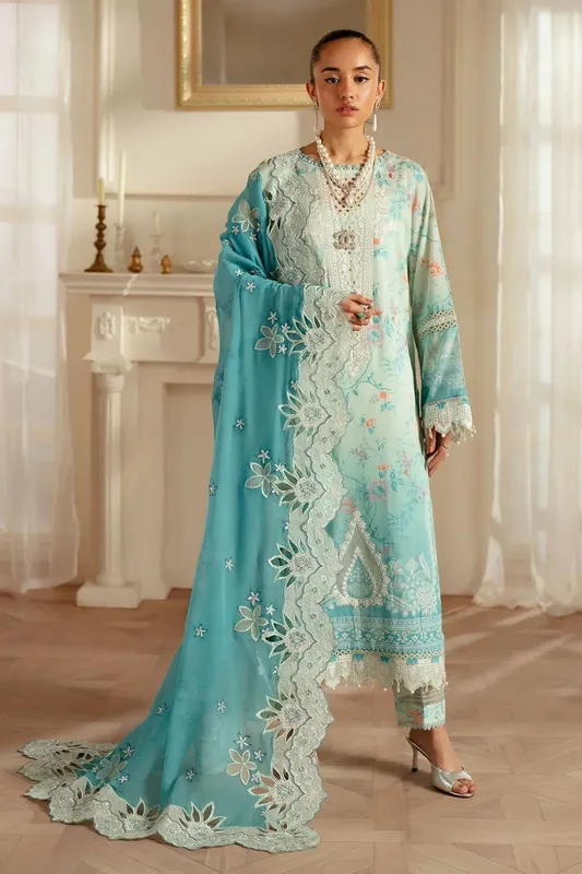 Nureh Feya Eid Lawn Ice Blue Chiffon – view 1 – Poshaq