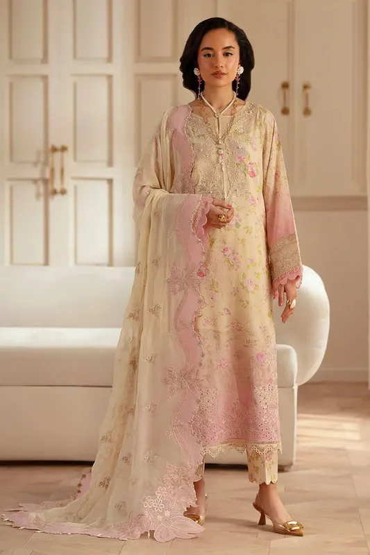 Nureh Feya Eid Lawn Beige Chiffon – view 1 – Poshaq
