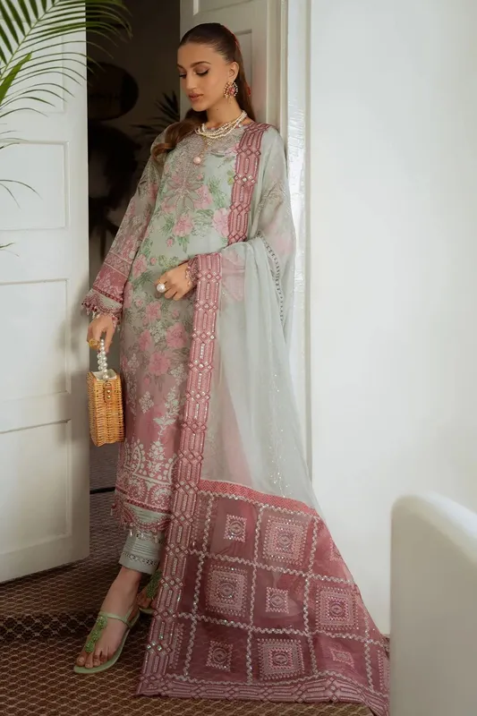 Nureh Maya Swiss Lawn Grey Chiffon – view 1 – Poshaq