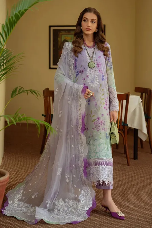 Nureh Maya Swiss Lawn Lilac Chiffon – view 1 – Poshaq