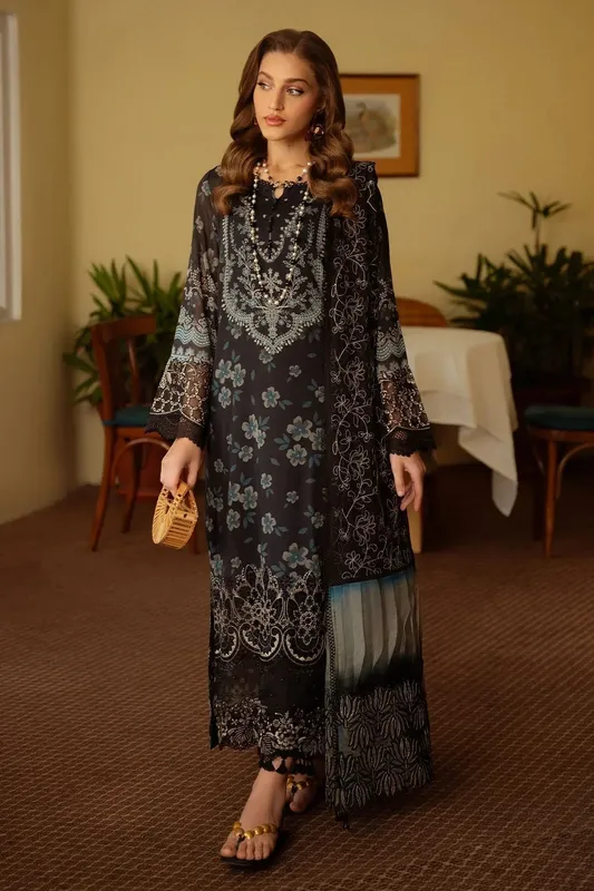 Nureh Maya Swiss Lawn Black Chiffon – view 1 – Poshaq