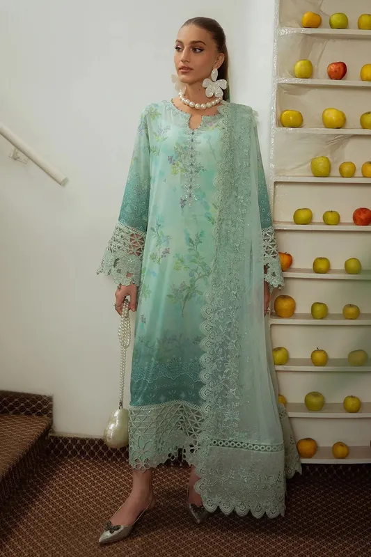 Nureh Maya Swiss Lawn Light Ferozi Chiffon – view 1 – Poshaq