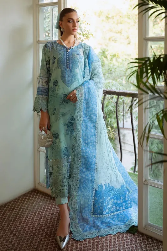 Nureh Maya Swiss Lawn Mint Green Chiffon – view 1 – Poshaq