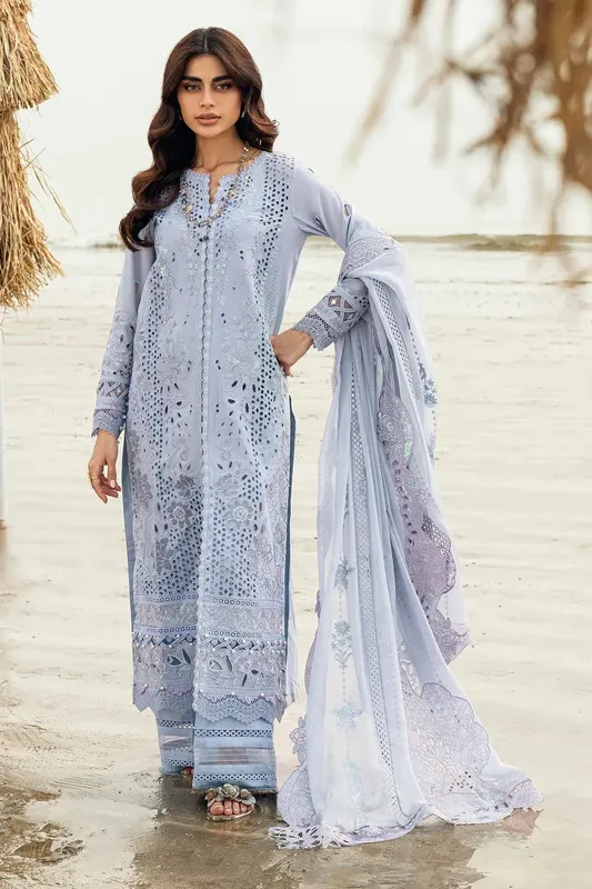 Nureh Khuwab Luxury Lawn Grey Organza – view 1 – Poshaq