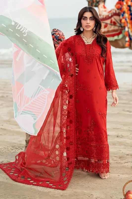Nureh Khuwab Luxury Lawn Red Organza – view 1 – Poshaq