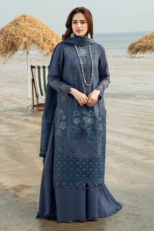 Nureh Khuwab Luxury Lawn Blue Gray Chiffon – view 1 – Poshaq
