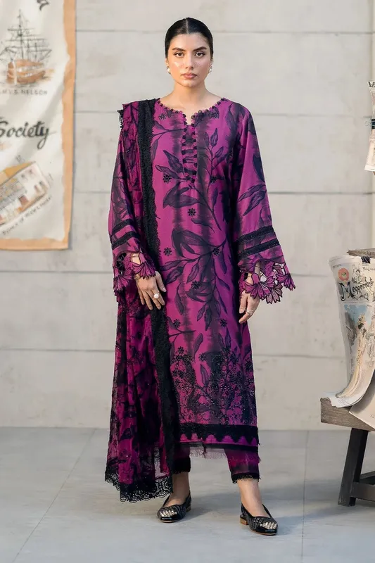 Nureh Glam Girl Lawn Magenta Chiffon – view 1 – Poshaq