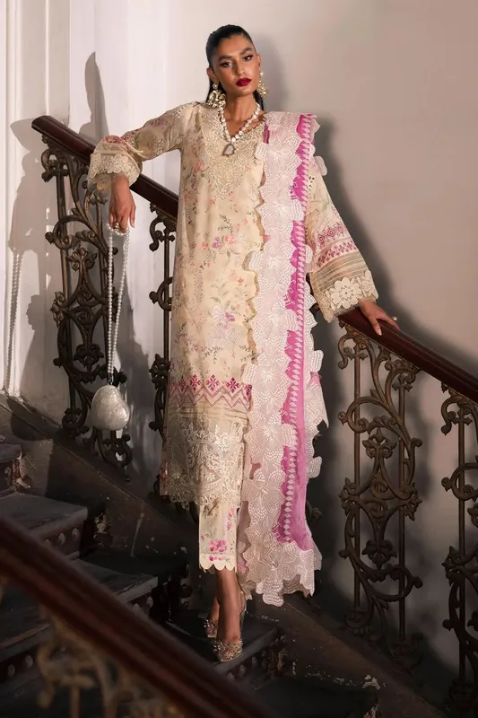 Nureh Glam Girl Lawn Pale Peach Chiffon – view 1 – Poshaq