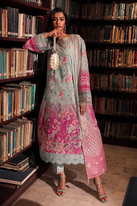 Nureh Glam Girl Lawn Sky Blue Chiffon – view 1 – Poshaq