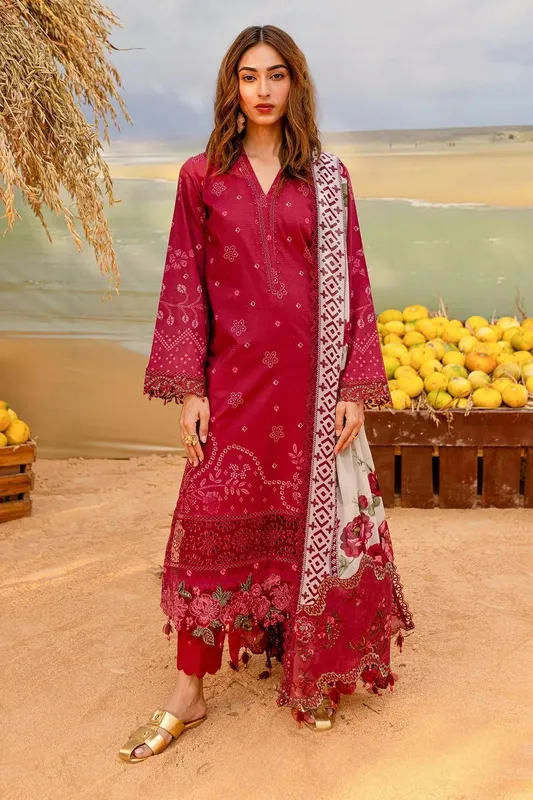 Nureh Gardenia Lawn 25 Haute Red Chiffon – view 1 – Poshaq