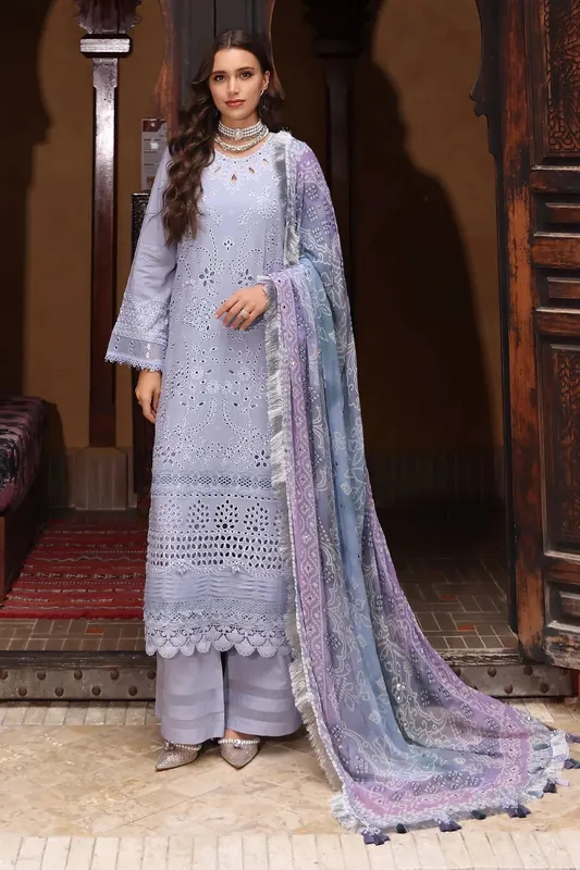 Nureh Bazaar Lawn 25 Light Lavender Chiffon – view 1 – Poshaq
