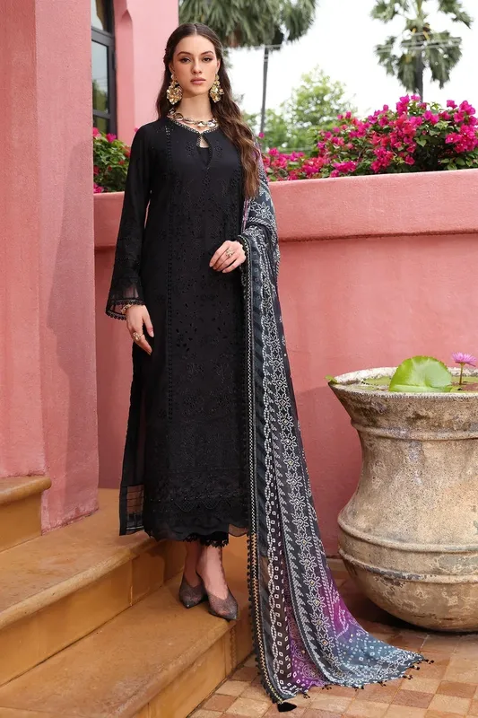 Nureh Bazaar Lawn 25 Black Chiffon – view 1 – Poshaq
