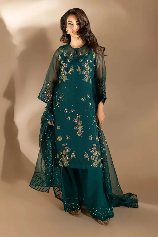 Nureh Tiny Twinkles Green Raw Silk – view 1 – Poshaq