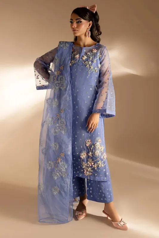 Nureh Tiny Twinkles Blue Raw Silk – view 1 – Poshaq