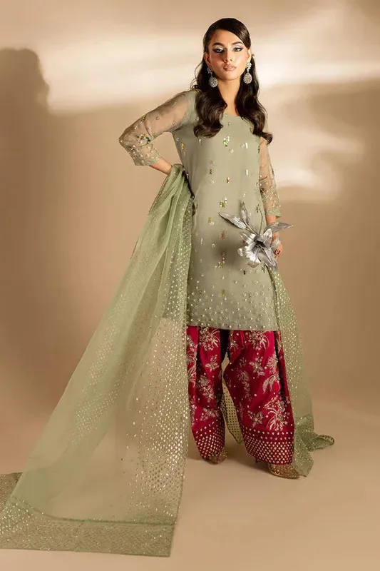 Nureh Tiny Twinkles Olive Raw Silk – view 1 – Poshaq