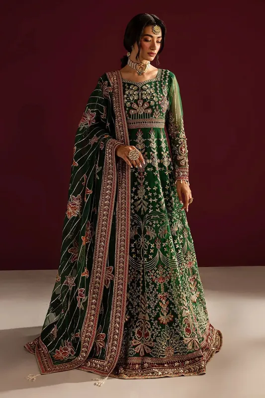 Nureh Wedding Formals 24 Bottle Green Raw Silk – view 1 – Poshaq