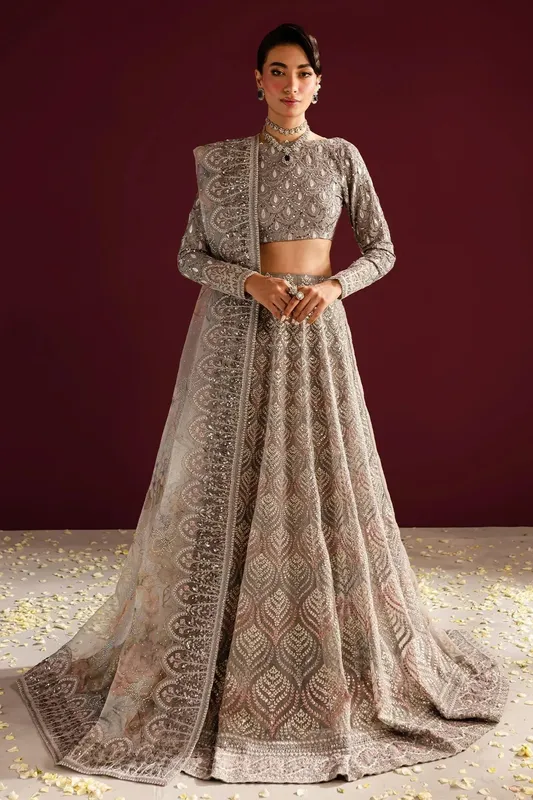 Nureh Wedding Formals 24 Pastel Gray Organza – view 1 – Poshaq