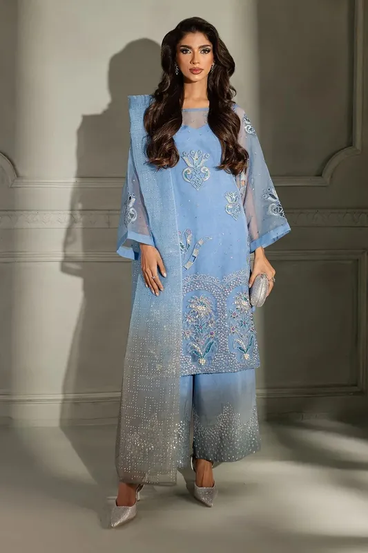 Nureh Tiny Twinkles Denium Blue Organza – view 1 – Poshaq