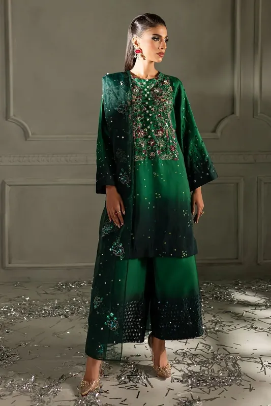 Nureh Tiny Twinkles Emerald Green Organza – view 1 – Poshaq