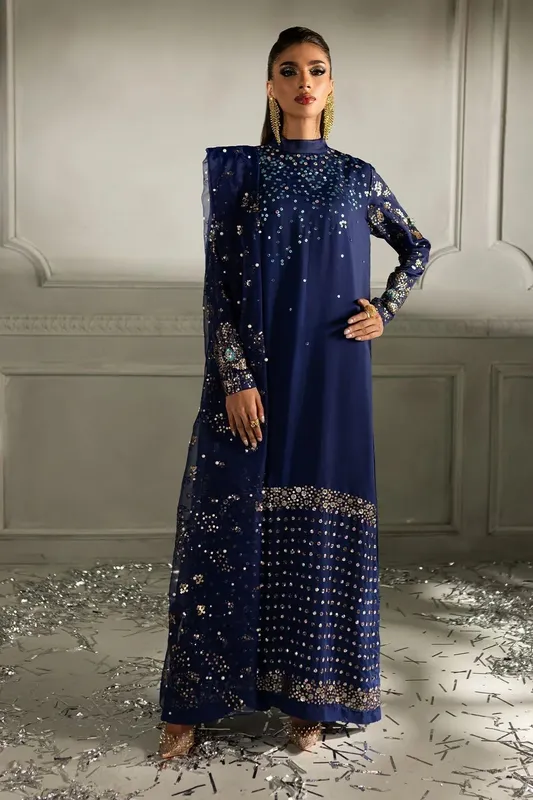 Nureh Tiny Twinkles Navy Organza – view 1 – Poshaq