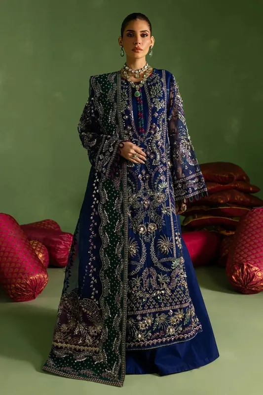 Nureh Wedding Formals 24 Navy Raw Silk – view 1 – Poshaq