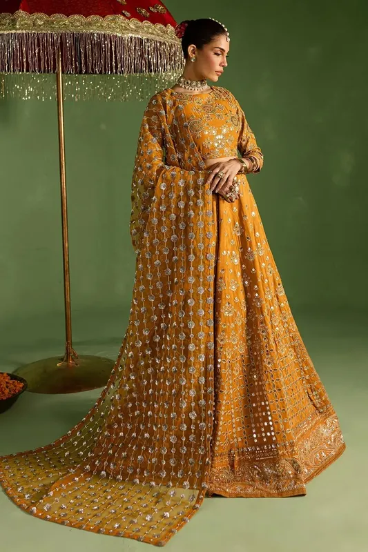 Nureh Wedding Formals 24 Mustard Yellow Organza – view 1 – Poshaq