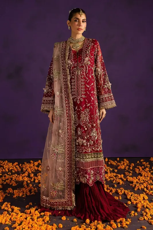 Nureh Wedding Formals 24 Maroon Raw Silk – view 1 – Poshaq