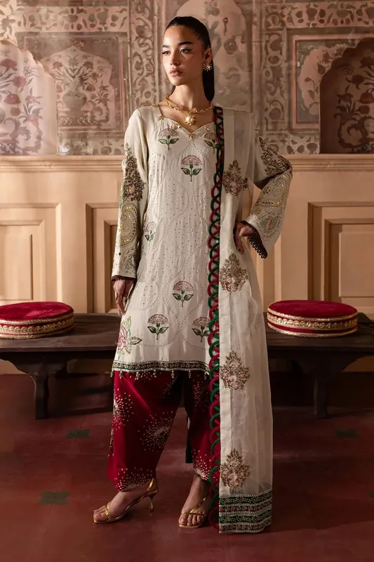 Nureh Nur Mahal Formals Ivory Organza – view 1 – Poshaq