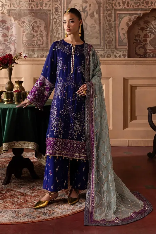 Nureh Nur Mahal Formals Navy Chiffon – view 1 – Poshaq