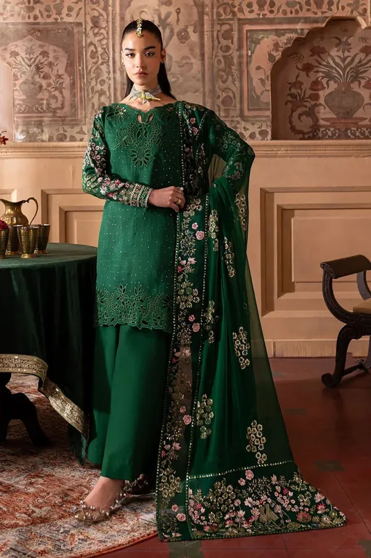 Nureh Nur Mahal Formals Dark Green Organza – view 1 – Poshaq