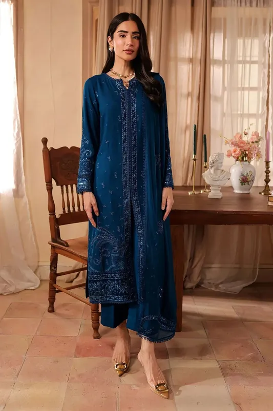 Nureh Shades of Winter Navy Chiffon – view 1 – Poshaq