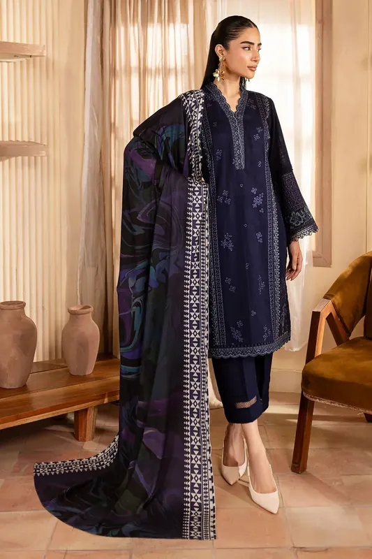 Nureh Shades of Winter Navy Blue Khaddar – view 1 – Poshaq