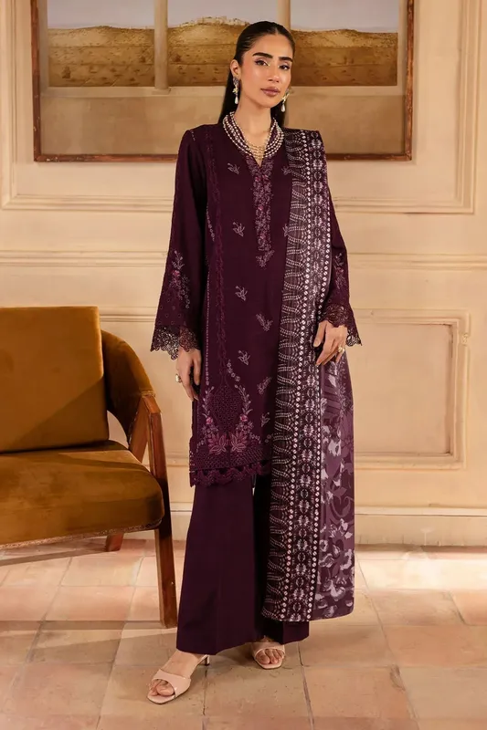 Nureh Shades of Winter Maroon Khaddar – view 1 – Poshaq