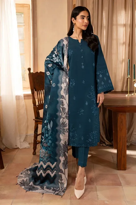 Nureh Shades of Winter Teal Blue Khaddar – view 1 – Poshaq