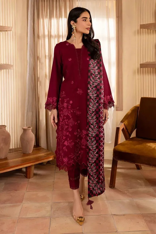 Nureh Shades of Winter Maroon Khaddar – view 1 – Poshaq