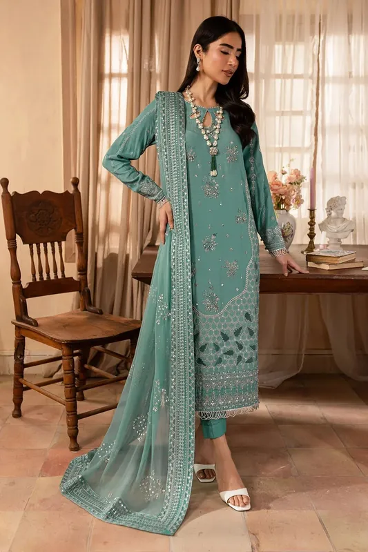 Nureh Shades of Winter Jade Green Raw Silk – view 1 – Poshaq