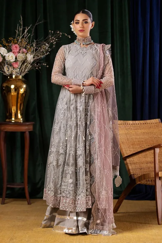Nureh Aroha Formals Light Gray Raw Silk – view 1 – Poshaq