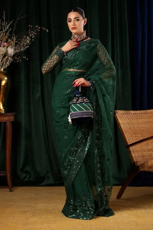 Nureh Aroha Formals Deep Green Raw Silk – view 1 – Poshaq
