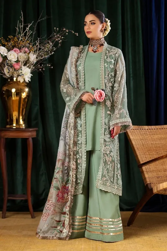 Nureh Aroha Formals Greenish Gray Raw Silk – view 1 – Poshaq