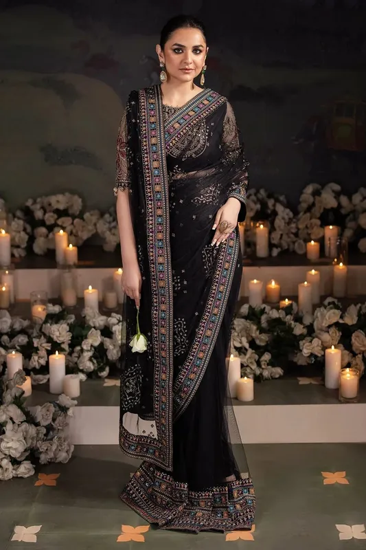Nureh Alfaaz Formals Black Raw Silk – view 1 – Poshaq