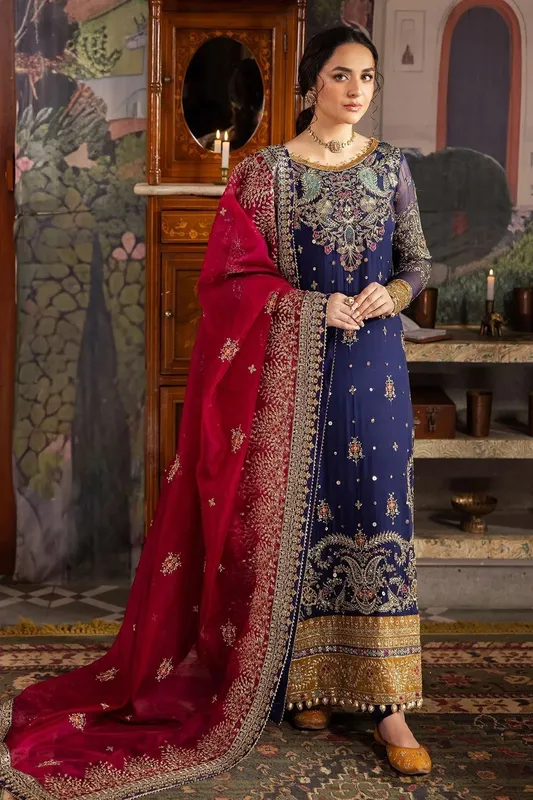 Nureh Alfaaz Formals Navy Raw Silk – view 1 – Poshaq