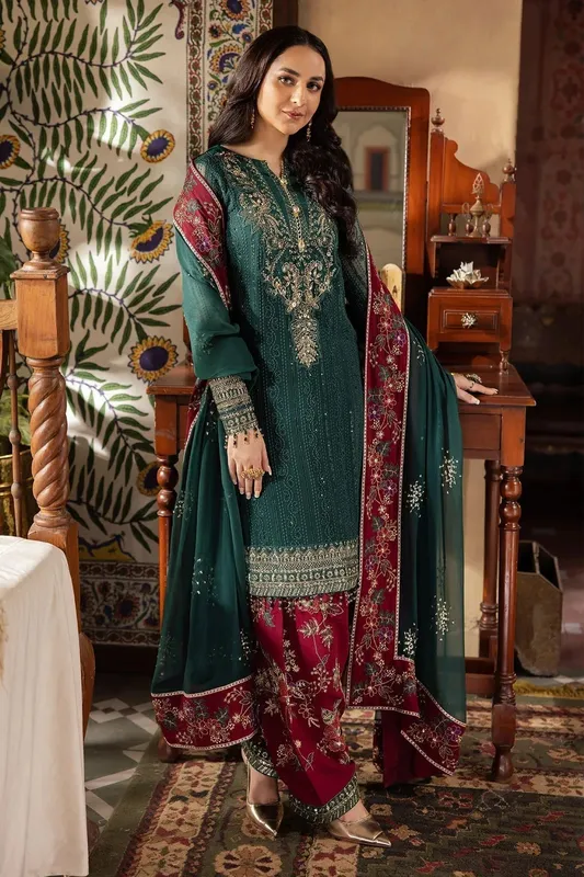 Nureh Alfaaz Formals Deep Green Organza – view 1 – Poshaq