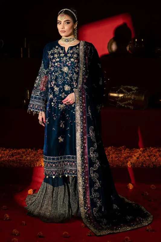 Nureh Maya Velvet Blue Raw Silk – view 1 – Poshaq