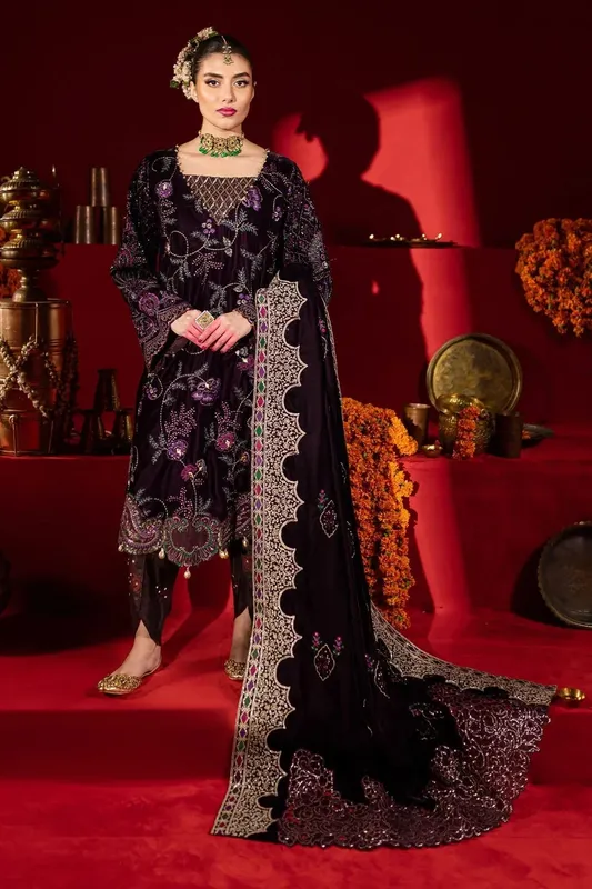 Nureh Maya Velvet Dark Purple Raw Silk – view 1 – Poshaq