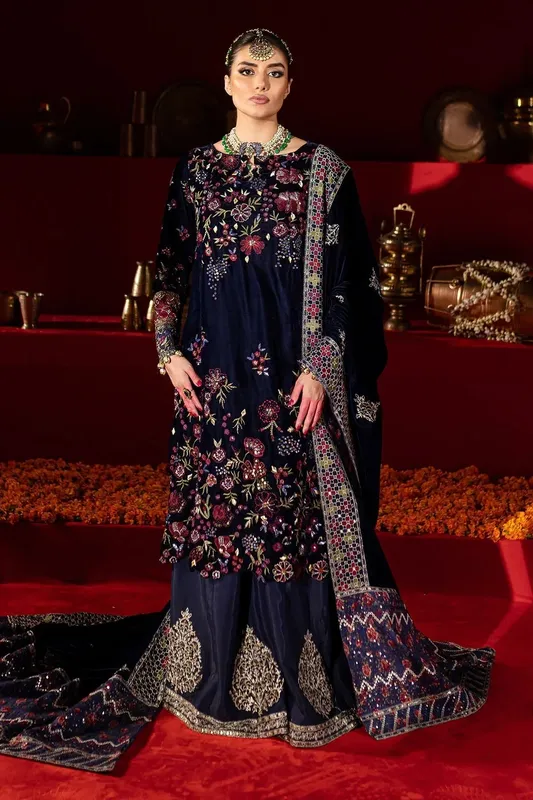 Nureh Maya Velvet Navy Blue Velvet – view 1 – Poshaq
