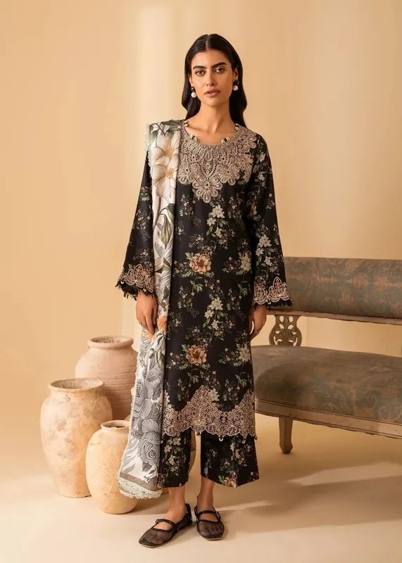 Nureh Shades of Winter Black Pashmina – view 1 – Poshaq